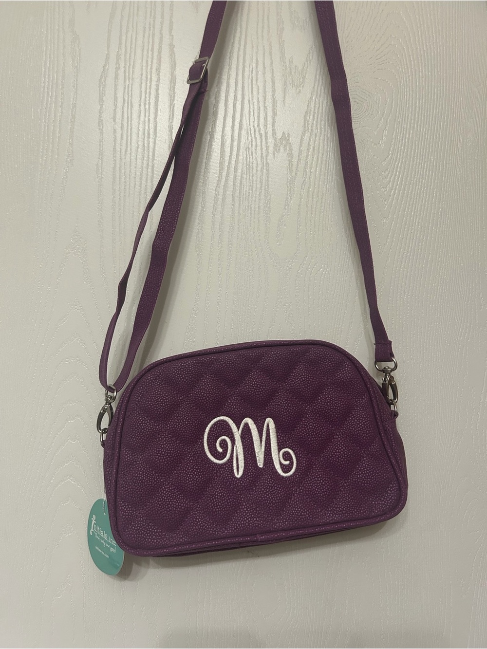 Monogram Quilted Purple Crossbody Bag with Removable Strap “M”